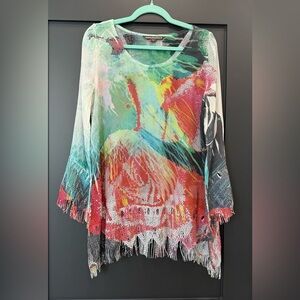 Mushbaby by Sienna Rose Colorful Bohemian Women's Fringed Tunic Top Size Medium